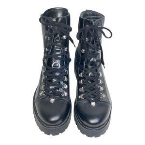 All Saints Black Leather Franka Lug Sole Combat Boots Sz 10/40